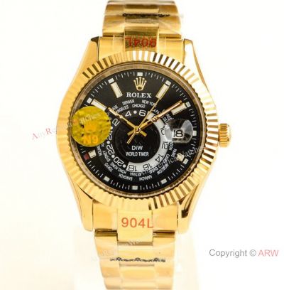 Swiss Grade Rolex Sky-Dweller DiW Gold Replica Watch N9 Factory 904L Yellow Gold